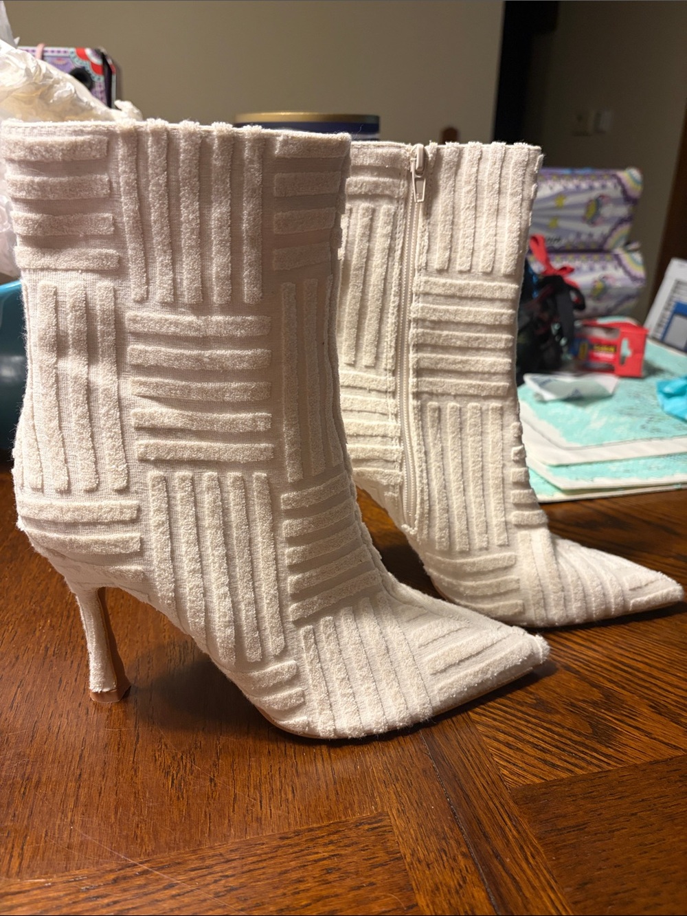 Textured Cream Pointed-Toe Ankle Boots - Women size 9 NEW!!!!!!!